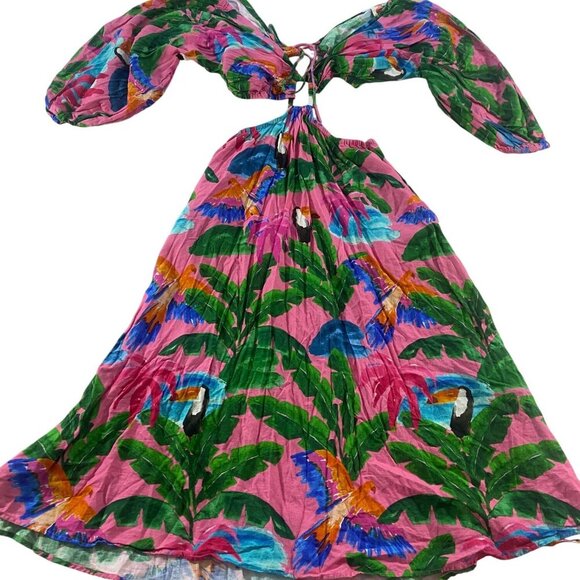 Farm Rio X Anthropologie Women's Printed V Neck Cut Out Dress - S Petite